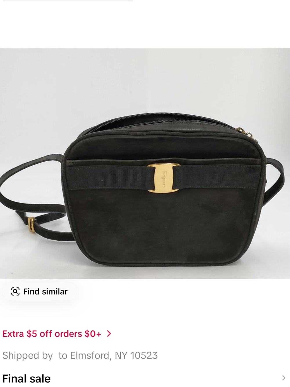 Vintage Salvatore Ferragamo Vara Bow Black Suede Crossbody Shoulder Bag